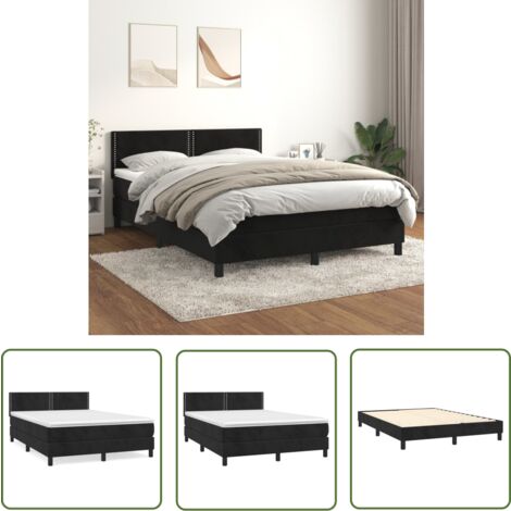The Living Store Boxspringbett mit Matratze Schwarz 140x190 cm Samt - Samtbett - Boxspringbett - Doppelbett - Hochwertiges Bett - Bettenrahmen