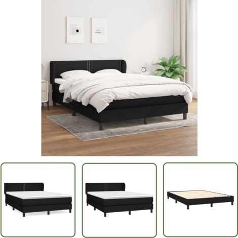 The Living Store Boxspringbett mit Matratze Schwarz 140x190 cm Stoff - Boxspringbett - Doppelbett - Schlafraum - Bettenrahmen - Lattenrost