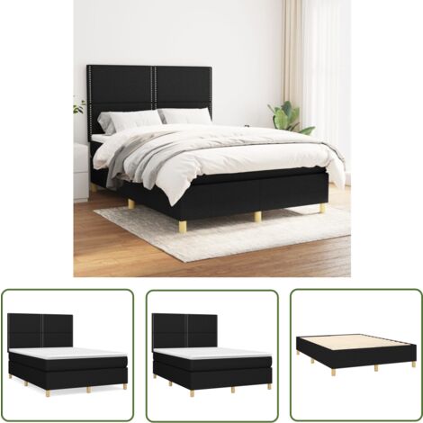 The Living Store Boxspringbett mit Matratze Schwarz 140x190 cm Stoff - Boxspringbett - Doppelbett - Schlafraum - Bettenrahmen - Matratze