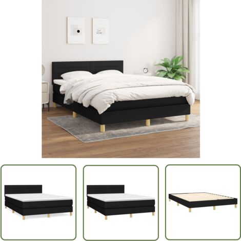 The Living Store Boxspringbett mit Matratze Schwarz 140x190 cm Stoff - Boxspringbett - Doppelbett - Schlafraum - Bettenrahmen - Matratze