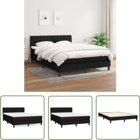 The Living Store Boxspringbett mit Matratze Schwarz 140x190 cm Stoff - Boxspringbett - Doppelbett - Schlafsystem - Bettrahmen - Matratze