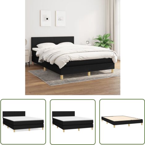 The Living Store Boxspringbett mit Matratze Schwarz 140x190 cm Stoff - Boxspringbett - Doppelbett - Schlafsystem - Bettrahmen - Matratze