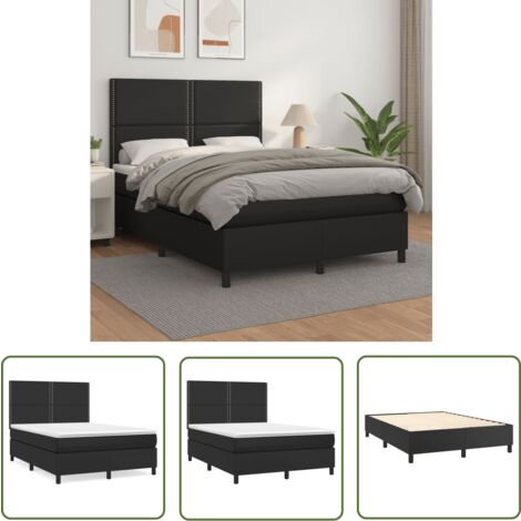 The Living Store Boxspringbett mit Matratze Schwarz 140x200 cm Kunstleder - Boxspringbett - Doppelbett - Bettenrahmen - Kunstlederbett - Schwarzes Bett