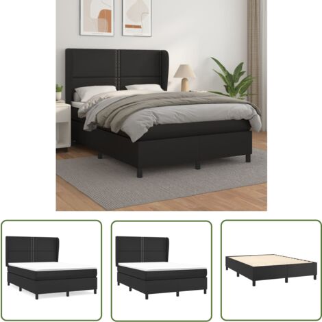 The Living Store Boxspringbett mit Matratze Schwarz 140x200 cm Kunstleder - Boxspringbett - Doppelbett - Bettenrahmen - Kunstlederbett - Schwarzes Bett