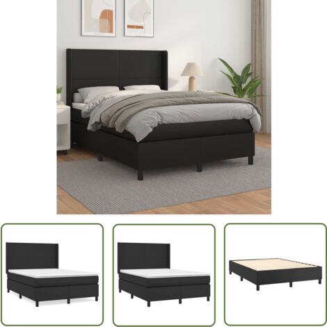The Living Store Boxspringbett mit Matratze Schwarz 140x200 cm Kunstleder - Boxspringbett - Doppelbett - Bettenrahmen - Kunstlederbett - Schwarzes Bett