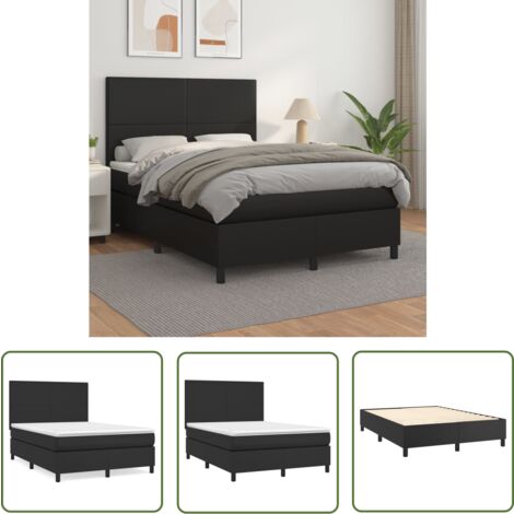 The Living Store Boxspringbett mit Matratze Schwarz 140x200 cm Kunstleder - Boxspringbett - Doppelbett - Bettenrahmen - Kunstlederbett - Schwarzes Bett
