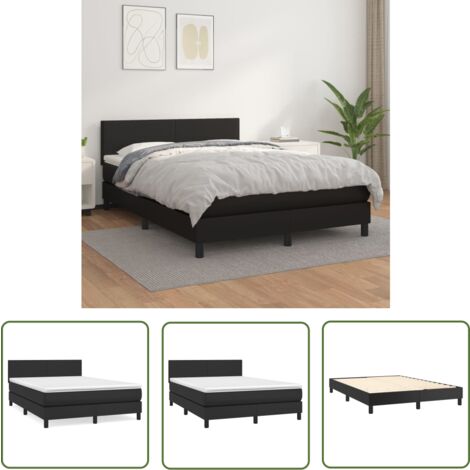The Living Store Boxspringbett mit Matratze Schwarz 140x200 cm Kunstleder - Boxspringbett - Doppelbett - Schlafzimmermöbel - Kunstleder - Schwarzes Bett