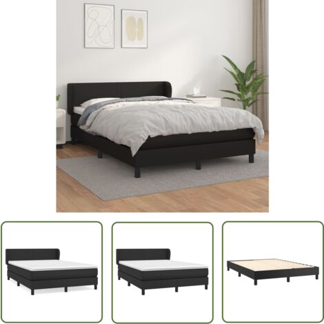 The Living Store Boxspringbett mit Matratze Schwarz 140x200 cm Kunstleder - Boxspringbett - Doppelbett - Schlafzimmermöbel - Kunstlederbett - Schwarzes Bett