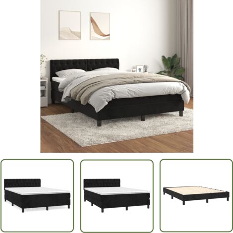 The Living Store Boxspringbett mit Matratze Schwarz 140x200 cm Samt - Samtbett - Boxspringbett - Doppelbett - Luxusbett - Hochwertiges Bett