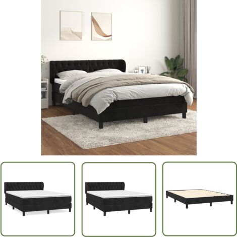 The Living Store Boxspringbett mit Matratze Schwarz 140x200 cm Samt - Samtbett - Boxspringbett - Doppelbett - Luxusbett - Schlafzimmermöbel