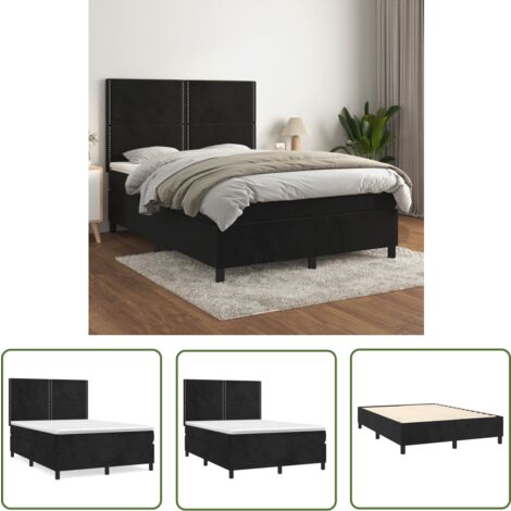 The Living Store Boxspringbett mit Matratze Schwarz 140x200 cm Samt - Samtbett - Boxspringbett - Doppelbett - Schlafzimmermöbel - Luxusbett