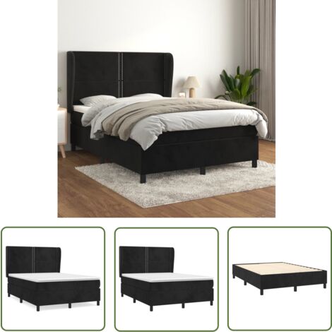 The Living Store Boxspringbett mit Matratze Schwarz 140x200 cm Samt - Samtbett - Boxspringbett - Doppelbett - Schlafzimmermöbel - Luxusbett