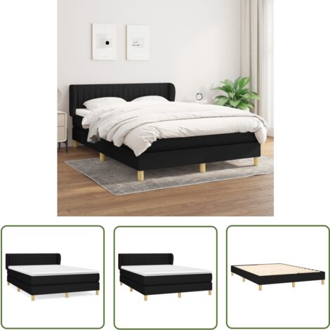 The Living Store Boxspringbett mit Matratze Schwarz 140x200 cm Stoff - Boxspringbett - Doppelbett - Schlafraum - Bettenrahmen - Lattenrost