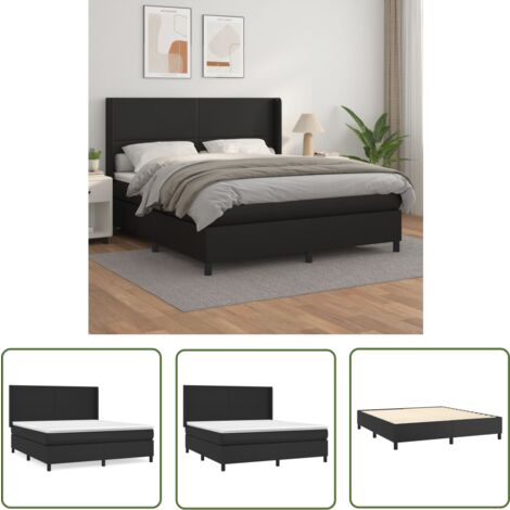 The Living Store Boxspringbett mit Matratze Schwarz 160x200 cm Kunstleder - Boxspringbett - Doppelbett - Bettenrahmen - Kunstlederbett - Schwarzes Bett