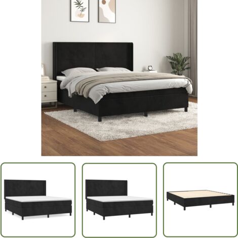 The Living Store Boxspringbett mit Matratze Schwarz 160x200 cm Samt - Samtbett - Boxspringbett - Doppelbett - Schlafzimmermöbel - Luxusbett