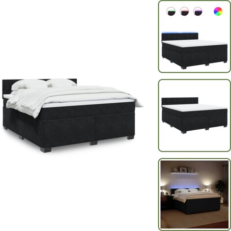 The Living Store Boxspringbett mit Matratze Schwarz 180x200 cm Samt - Boxspringbett - Doppelbett - Samtbett - Samt - Massivholzbette