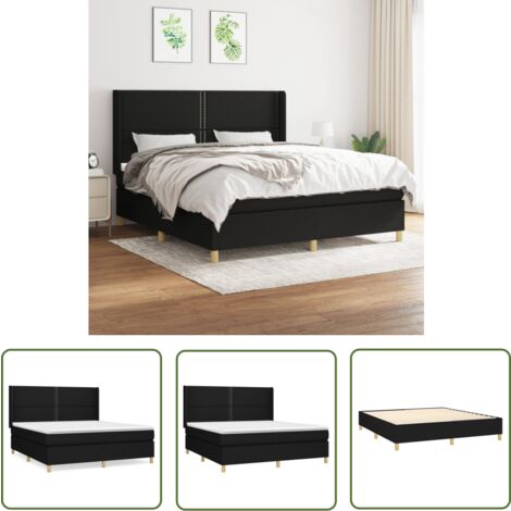 The Living Store Boxspringbett mit Matratze Schwarz 180x200 cm Stoff - Boxspringbett - Doppelbett - Schlafsystem - Bettrahmen - Matratze