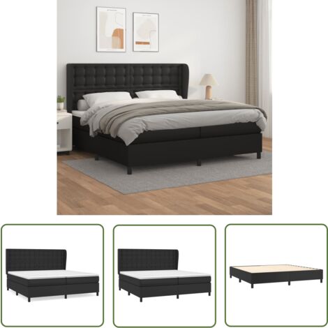 The Living Store Boxspringbett mit Matratze Schwarz 200x200 cm Kunstleder - Boxspringbett - Doppelbett - Luxusbett - Bettenrahmen - Kunstlederbett