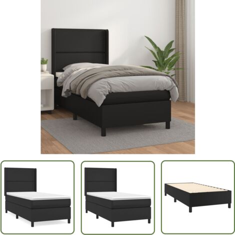 The Living Store Boxspringbett mit Matratze Schwarz 90x190 cm Kunstleder - Boxspringbett - Doppelbett - Bettenrahmen - Kunstlederbett - Schwarzes Bett