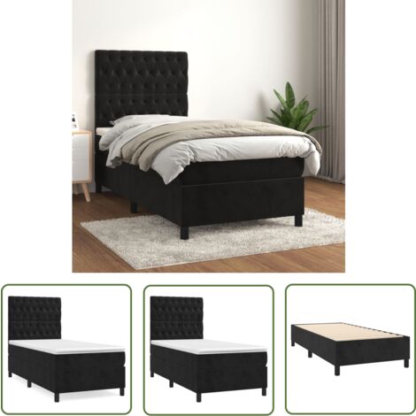 The Living Store Boxspringbett mit Matratze Schwarz 90x190 cm Samt - Boxspringbett - Samtbett - Doppelbett - Schwarzes Bett - Bett Mit Kopfteil