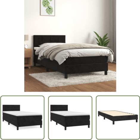 The Living Store Boxspringbett mit Matratze Schwarz 90x190 cm Samt - Samtbett - Boxspringbett - Doppelbett - Schlafzimmermöbel - Luxusbett