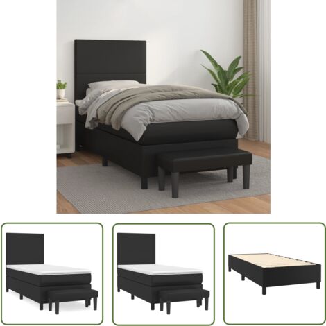The Living Store Boxspringbett mit Matratze Schwarz 90x200 cm Kunstleder - Boxspringbett - Betten - Schlafräume - Luxusbett - Kunstlederbett