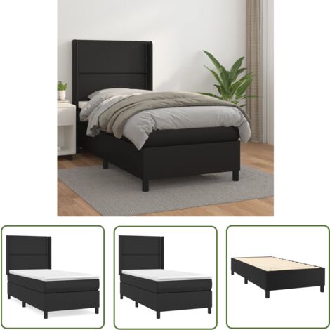 The Living Store Boxspringbett mit Matratze Schwarz 90x200 cm Kunstleder - Boxspringbett - Doppelbett - Bettenrahmen - Kunstlederbett - Schwarzes Bett