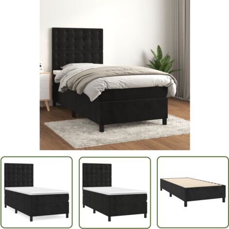 The Living Store Boxspringbett mit Matratze Schwarz 90x200 cm Samt - Samtbett - Boxspringbett - Doppelbett - Schlafzimmermöbel - Luxusbett