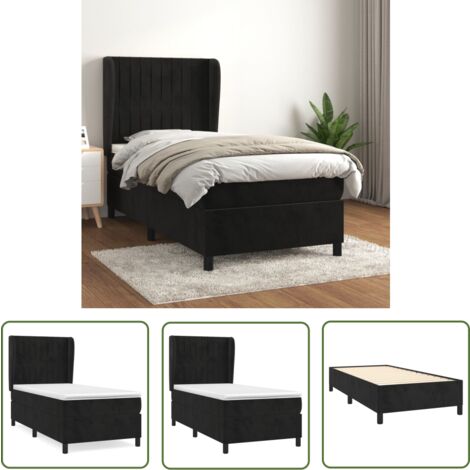 The Living Store Boxspringbett mit Matratze Schwarz 90x200 cm Samt - Samtbett - Boxspringbett - Doppelbett - Schlafzimmermöbel - Luxusbett