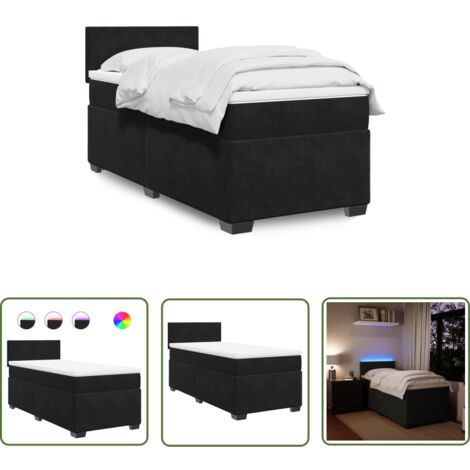 The Living Store Boxspringbett mit Matratze Schwarz Samt - Boxspringbett - Doppelbett - Samtbett - Schwarzes Bett - LED Beleuchtung