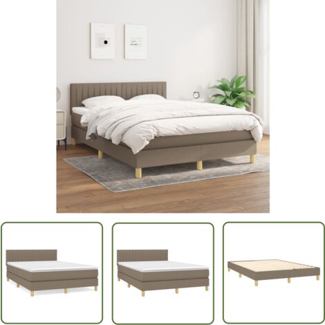 The Living Store Boxspringbett mit Matratze Taupe 140x200 cm Stoff - Boxspringbett - Doppelbett - Bettenrahmen - Matratze - Tapete