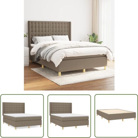 The Living Store Boxspringbett mit Matratze Taupe 140x200 cm Stoff - Boxspringbett - Doppelbett - Lattenrost - Bettrahmen - Schlafsystem