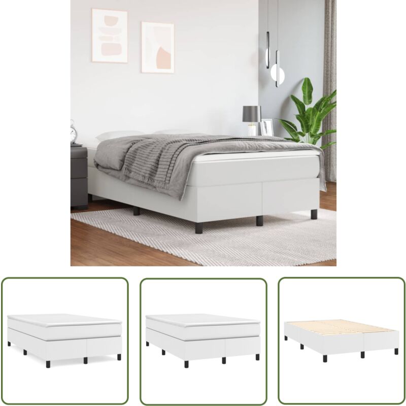 The Living Store - Boxspringbett Mit Matratze Weiß 120x200 Cm Kunstleder - Boxspringbett - Doppelbett - Bettenrahmen - Kunstlederbett - Weißes Bett