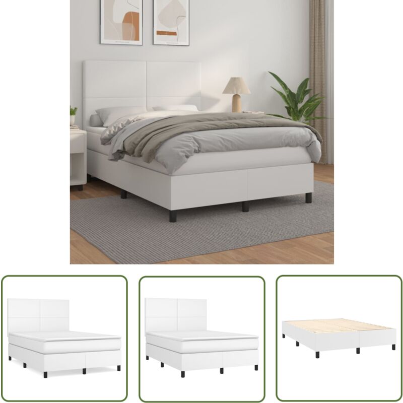 Boxspringbett Mit Matratze Weiß 140x200 Cm Kunstleder - Boxspringbett - Betten - Doppelbett - Weißes Bett - Kunstleder Bett - The Living Store