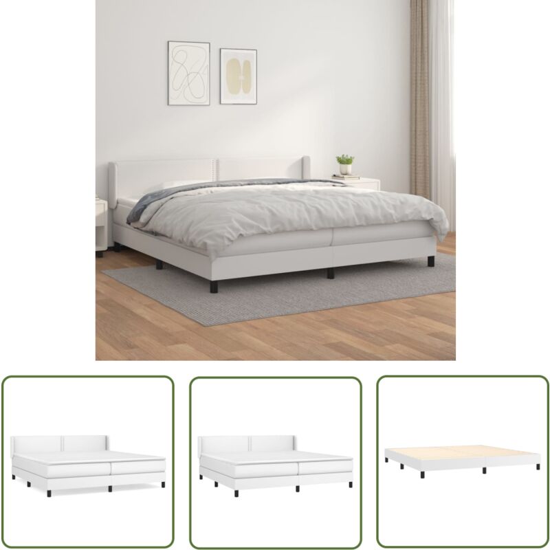 Boxspringbett Mit Matratze Weiß 200x200 Cm Kunstleder - Boxspringbett - Doppelbett - Bettenrahmen - Kunstlederbett - Weißes Bett - The Living Store