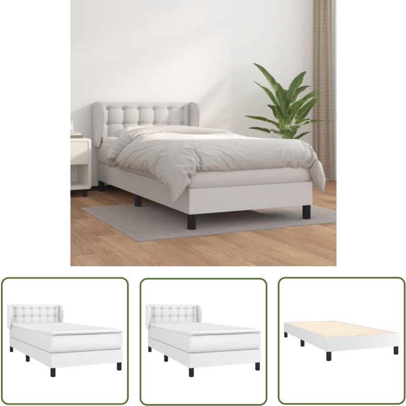 The Living Store - Boxspringbett Mit Matratze Weiß 90x200 Cm Kunstleder - Boxspringbett - Betten - Doppelbett - Weißes Bett - Kunstlederbett