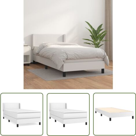 The Living Store Boxspringbett mit Matratze Weiß 100x200 cm Kunstleder - Boxspringbett - Betten - Doppelbett - Weißes Bett - Kunstlederbett