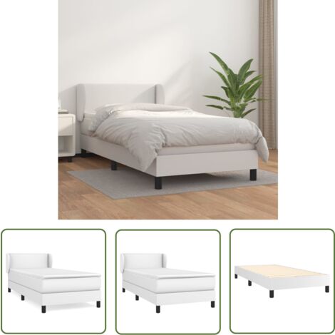 The Living Store Boxspringbett mit Matratze Weiß 100x200 cm Kunstleder - Boxspringbett - Betten - Doppelbett - Weißes Bett - Kunstlederbett