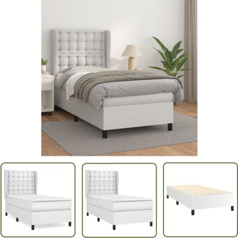 The Living Store Boxspringbett mit Matratze Weiß 100x200 cm Kunstleder - Boxspringbett - Betten - Doppelbett - Weißes Bett - Kunstlederbett