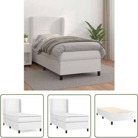 The Living Store Boxspringbett mit Matratze Weiß 100x200 cm Kunstleder - Boxspringbett - Doppelbett - Weißes Bett - Bettenrahmen - Kunstlederbett