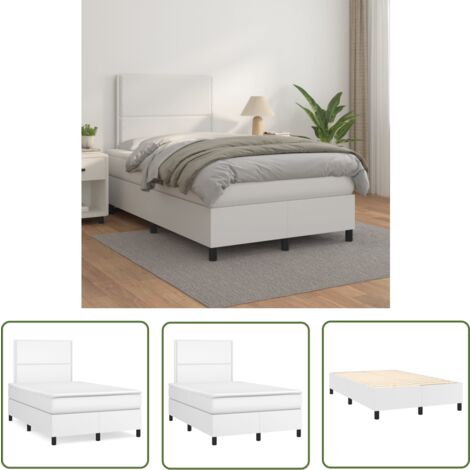 The Living Store Boxspringbett mit Matratze Weiß 120x200 cm Kunstleder - Boxspringbett - Betten - Doppelbett - Weißes Bett - Kunstleder Bett