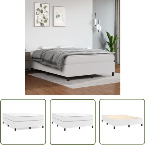 The Living Store Boxspringbett mit Matratze Weiß 140x200 cm Kunstleder - Boxspringbett - Betten - Doppelbett - Weißes Bett - Kunstlederbett