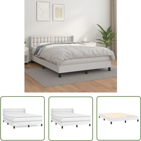 The Living Store Boxspringbett mit Matratze Weiß 140x200 cm Kunstleder - Boxspringbett - Betten - Doppelbett - Weißes Bett - Kunstlederbett