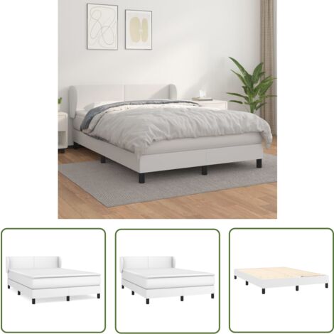 The Living Store Boxspringbett mit Matratze Weiß 140x200 cm Kunstleder - Boxspringbett - Betten - Doppelbett - Weißes Bett - Kunstlederbett