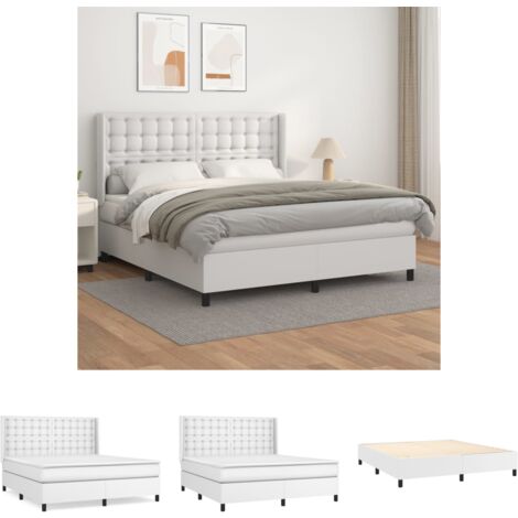 The Living Store - Boxspringbett mit Matratze Weiß 160x200 cm Kunstleder