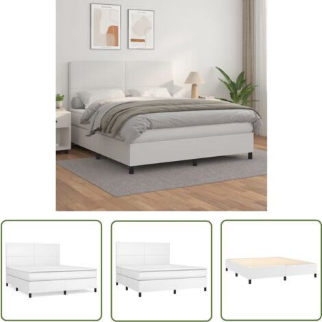 The Living Store Boxspringbett mit Matratze Weiß 160x200 cm Kunstleder - Boxspringbett - Doppelbett - Bettenrahmen - Kunstlederbett - Weißes Bett