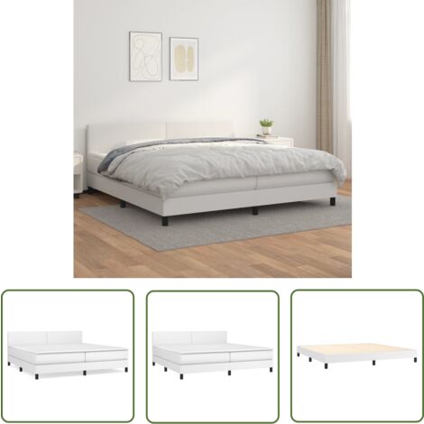 The Living Store Boxspringbett mit Matratze Weiß 200x200 cm Kunstleder - Boxspringbett - Betten - Doppelbett - Weißes Bett - Kunstlederbett