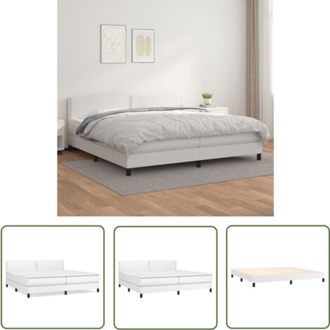The Living Store Boxspringbett mit Matratze Weiß 200x200 cm Kunstleder - Boxspringbett - Doppelbett - Bettenrahmen - Kunstlederbett - Weißes Bett