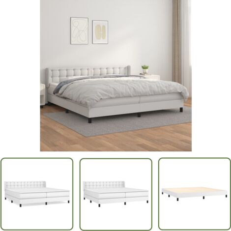 The Living Store Boxspringbett mit Matratze Weiß 200x200 cm Kunstleder - Boxspringbett - Doppelbett - Bettenrahmen - Weißes Bett - Kunstleder Bett