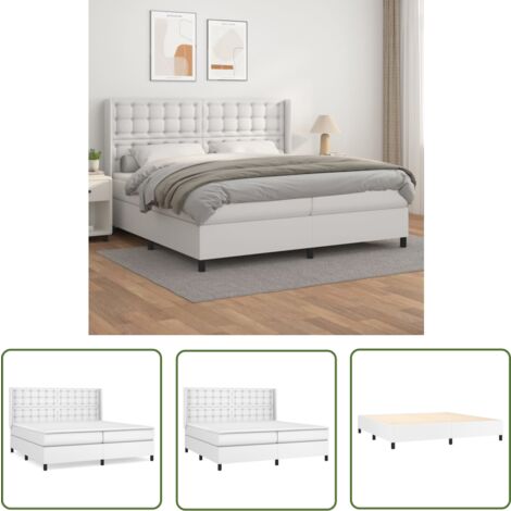 The Living Store Boxspringbett mit Matratze Weiß 200x200 cm Kunstleder - Boxspringbett - Doppelbett - Bettenrahmen - Weißes Bett - Kunstlederbett